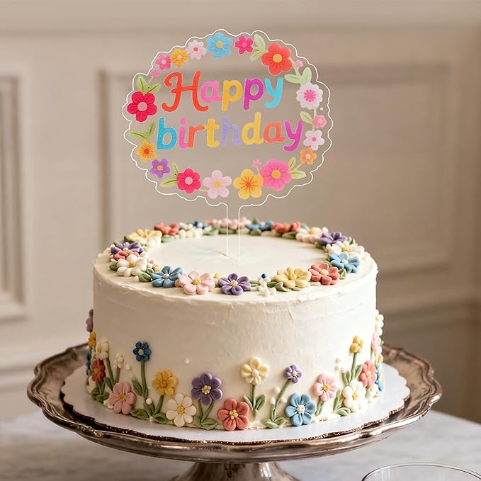 Coucoland Birthday Cake Toppers - 1 Pc Colorful Daisy Flower Acrylic Cake Decorations for Baby Shower Birthday Party Supplies