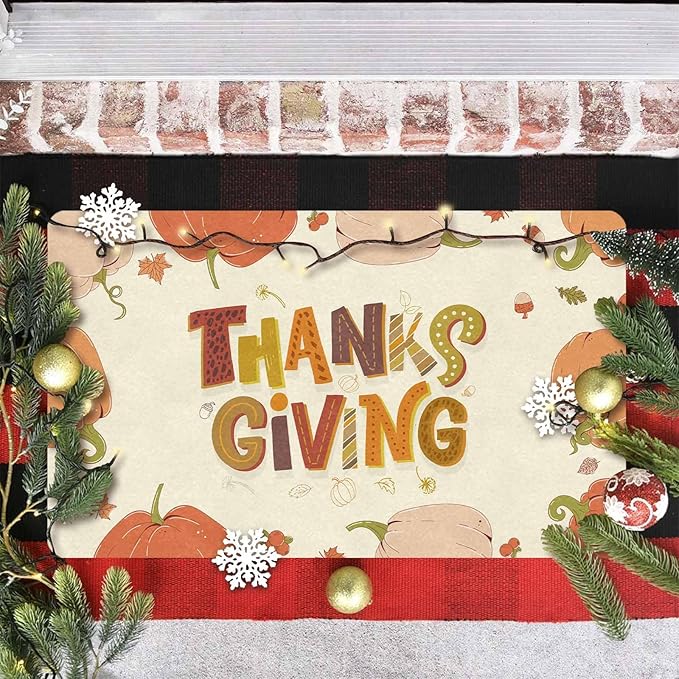InterestPrint Thanksgiving Doormat Fall Door Mat Fall Harvest Doormat for Indoor Outdoor Entrance Floor Mats Non Slip Autumn Harvest Vintage Thanksiving Decor Rubber Welcome Mats, 24"x16"inch