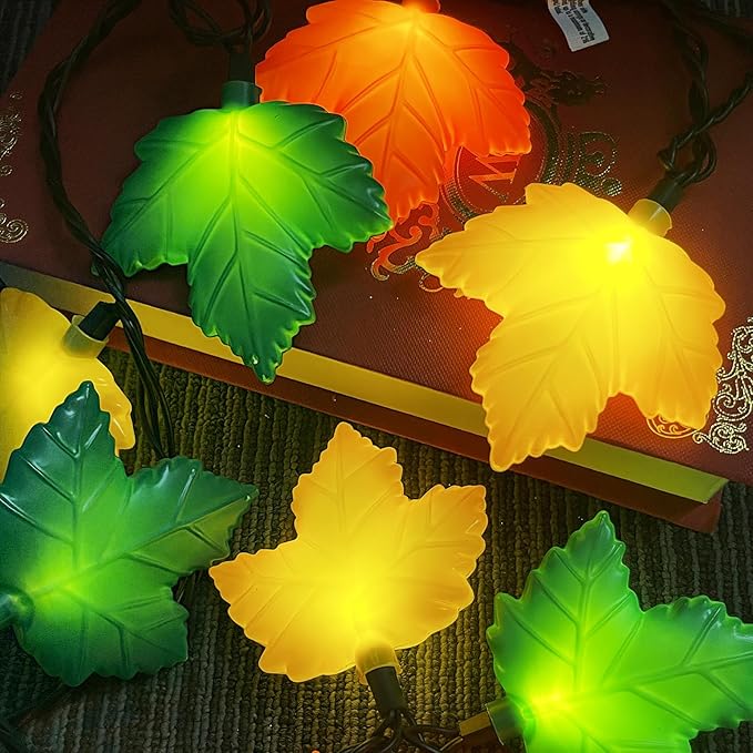 Fall Maple Leaf String, 8.5FT Outdoor Fall Lights with 10 LED Multicolor Maple Leaves Light Plug in Fall String Lights for Autumn Home, Kitchen, Table, Home, Mantel and Thanksgiving Decorcoration