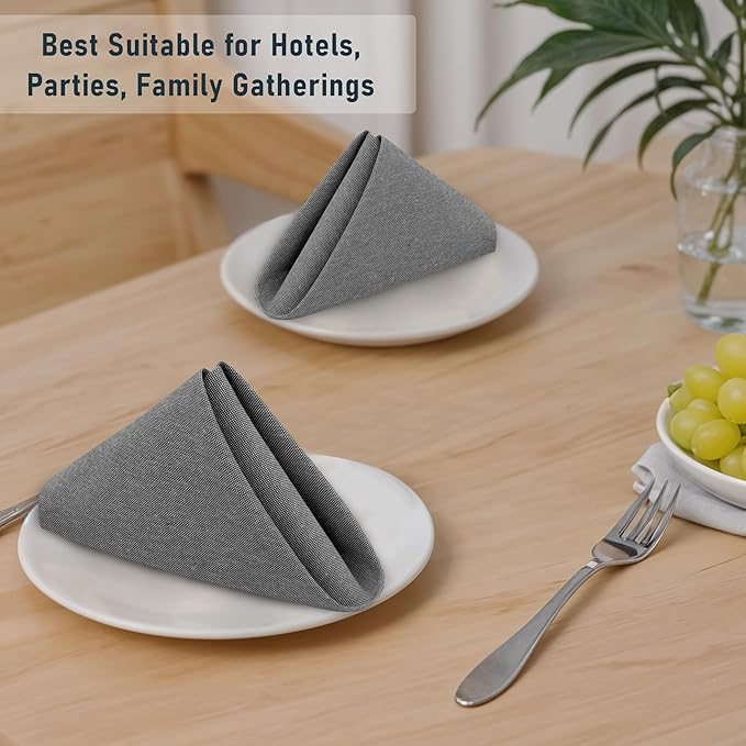 Ruvanti Cloth Napkins Set of 12, 18x18 Reusable Napkins Cloth Washable, Soft & Durable Table Napkin, Poly Cotton Fabric Dinner Napkins for Parties, Christmas, Thanksgiving, Weddings - Black Beauty