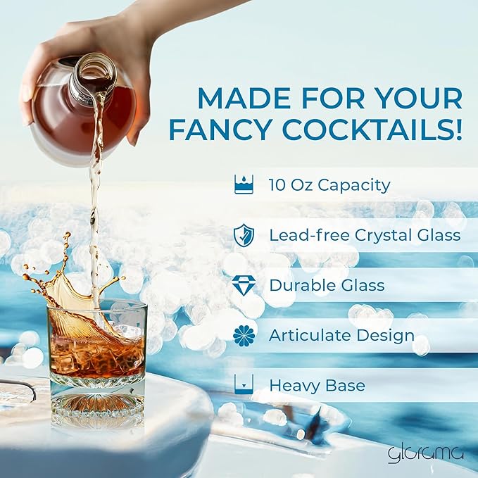 GLORAMA Premium Old Fashioned Whiskey Glasses with Heavy Bottom – Vintage Bar Drinkware for a Cocktail, Bourbon, or Scotch – Durable Crystal Rocks Glass – Set of 4, 10 oz
