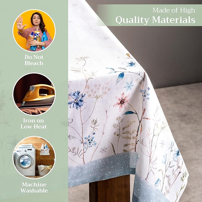 Maison d' Hermine Table Cloth Square Table 100% Cotton 60 x 60 Inches Fall Tablecloth Reusable Everyday Use for Thanksgiving Christmas Decorations Dining Farmhouse Party (Ice Florals)