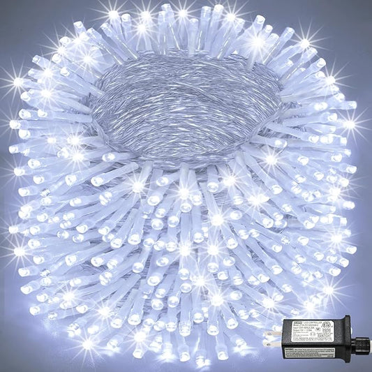 800 LED Christmas Lights Outdoor Indoor, String Lights for Outside with 8 Modes Waterproof, Plug in Twinkle Light Clear Wire for Xmas Tree, Patio, Wedding, Party Decorations, White
