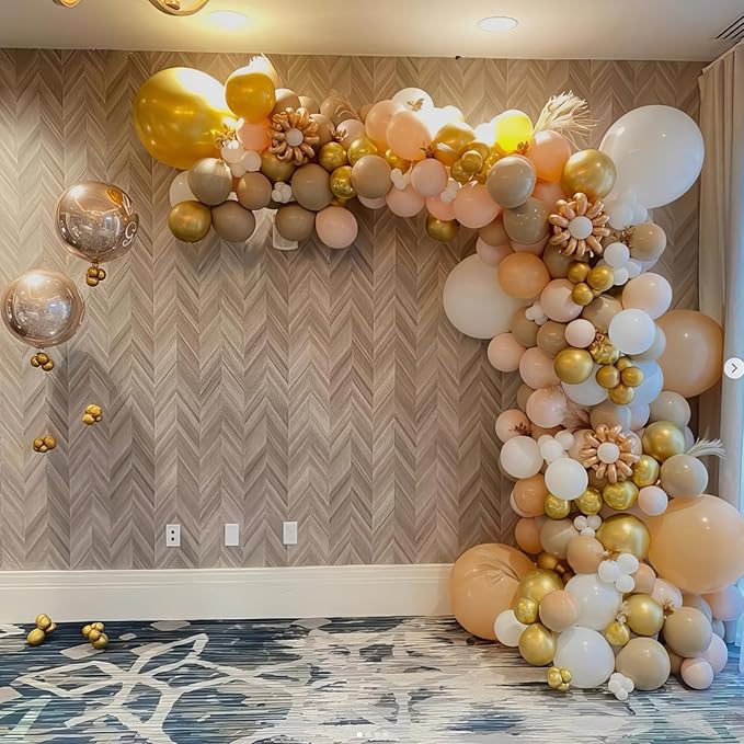 Rose Gold Balloon Arch Kit Nude Light Pink Gold Confetti Party Balloon Garland Metallic Pink White Pastel Orange Balloons for Women Princess Baby Shower Bridal Wedding Brithday Party Decor