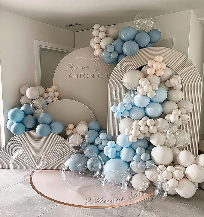 Dusty Blue Balloon Arch Kit, Dusty Blue and White Balloon Arch Garland Kit Light Blue Macaron Blue White Pearl Balloons for Boys Wedding Birthday Baby Shower Gender Reveal Decorations