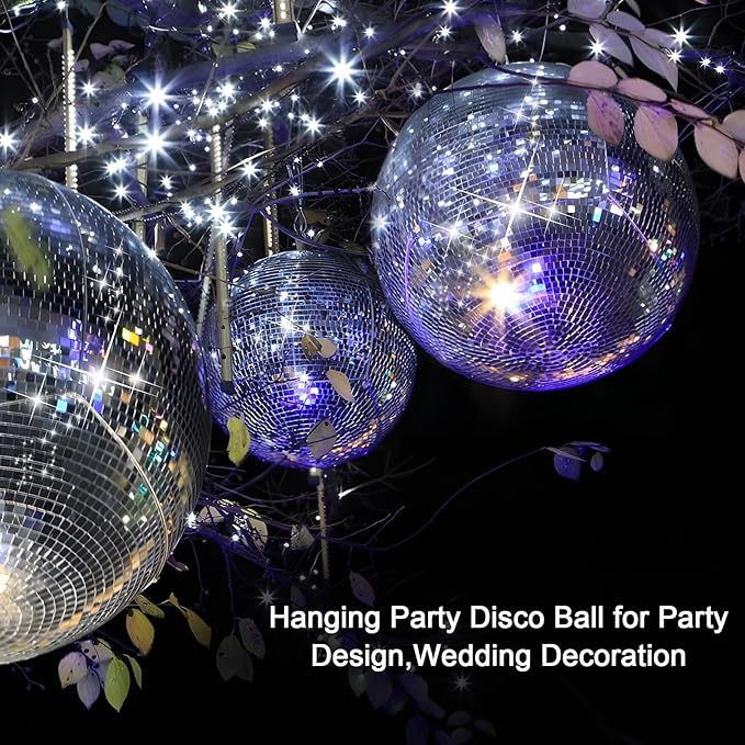 12 inch Silver Disco Ball, Hanging Mirror Disco Ball, Christmas Decoration Disco Light Ball, Stage Lighting Effect, 12/16/20 inch Home,Stage and Bar Glittering Party Decoration (12inch)