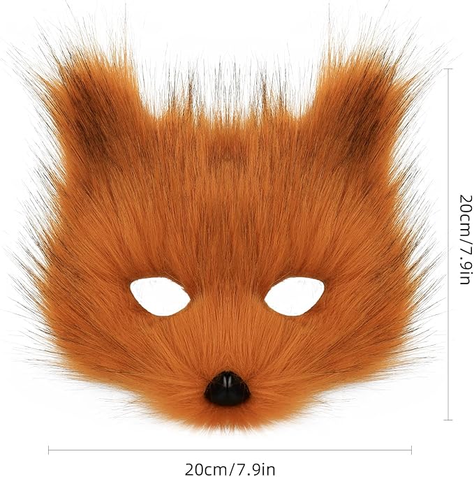 HAOAN Furry Fox Mask Wolf Fox Tail and Paw Gloves Set Adult Cat Halloween Mask Cosplay Animal Party Costume