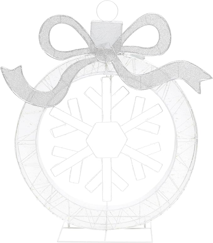 LuxenHome 3FT Lighted Ornament Christmas Outdoor Decorations, Large Light Up Christmas Ornament with Snowflake Yard Decorations Outdoor with 270 LED Lights, Lawn Decor for Xmas, Porch Display