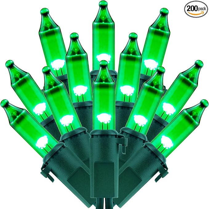 200 Green Christmas Lights, Pack of 2 Strands 100 Count 33 ft Green Wire Incandescent-Style LED String Light (Green)