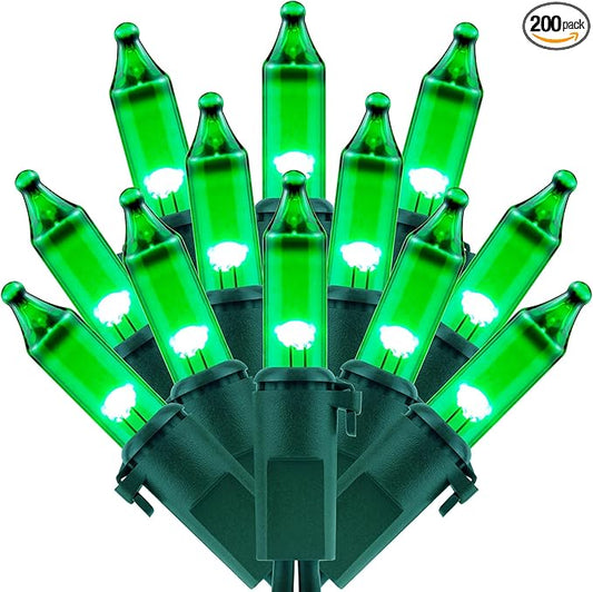 200 Green Christmas Lights, Pack of 2 Strands 100 Count 33 ft Green Wire Incandescent-Style LED String Light (Green)