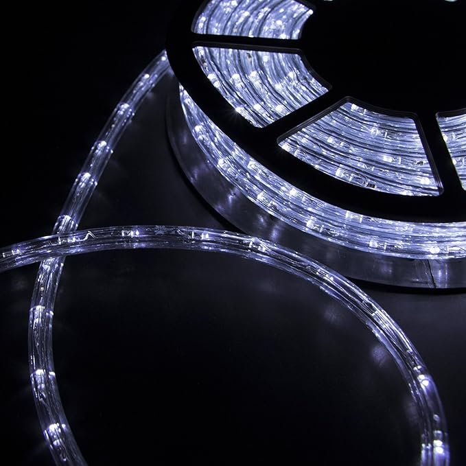 50ft Outdoor LED Rope Lights 540 Connectable Flexible Tube Lights, IP65 Waterproof Rope Lighting for Garden Patio Pool Bedroom Party Christmas Halloween Holiday Indoor/Outdoor Decoration, Cold White