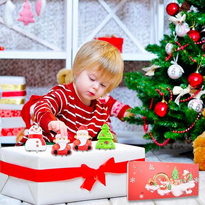 Small Pull Back Toy Cars Set,12 PCS Mini Racing Vehicles for Holiday Birthday Party Favors,Goodie bag Stuffers,Classroom Prizes,Bulk Toys for Kids(Christmas Santa,Xmas Tree,Snowman Design Pop Up Toys)