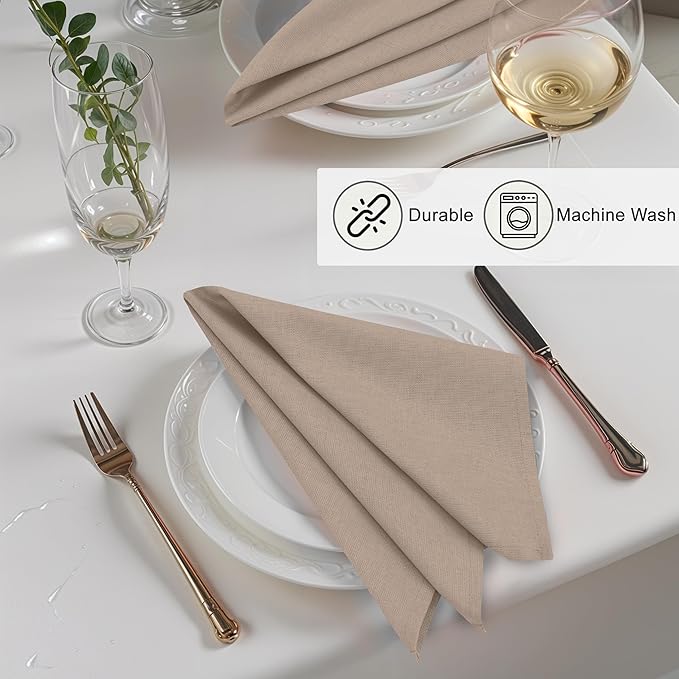 Ruvanti Linen Napkins Set of 12, 18x18 Cloth Napkins, Cotton Linen Blend Napkins Cloth Washable, Soft, Reusable Dinner Napkins for Wedding, Parties, Christmas, Thanksgiving, Everyday Use- Light Taupe