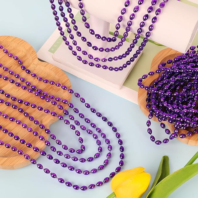 Bead Necklaces, 24PCS Purple Party Favors, Metallic 32" Oval Purple Mardi Gras Beads Necklaces Costume for Festival Parade Throw Accessories Halloween Mardi Gras Wedding Birthday Celebrations Decor