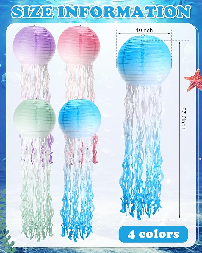 18 Pcs Jellyfish Paper Lanterns Jellyfish Lantern Hanging Decoration Ocean Theme Party Supplies Mermaid Birthday Decorations for Baby Shower Under The Sea Birthday Party Supplies(Gradient Color)