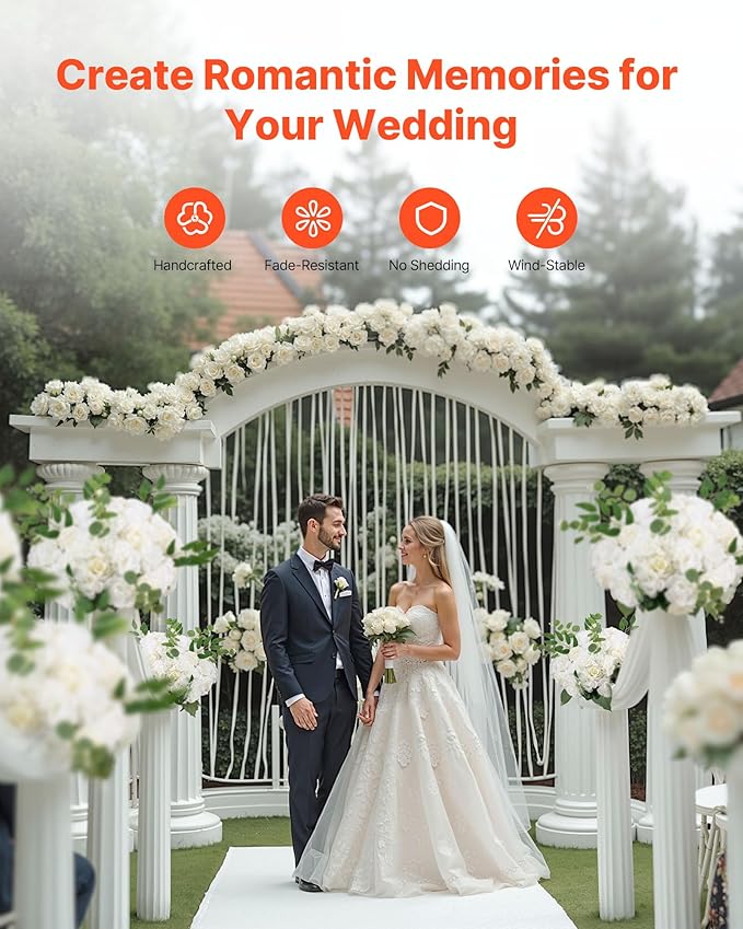 VEVOR Flower Balls Arrangement Bouquet 10 PCS, 17.7-Inch Diameter Artificial Flower Balls Wedding White Roses Centerpieces, Faux Flowers Arrangements for Wedding Centerpiece Home Table Decorations