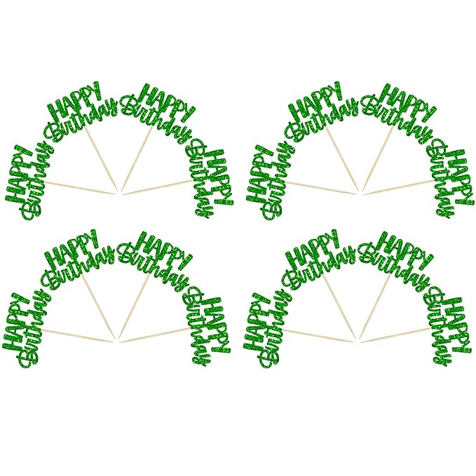 Gyufise 24 Pcs Happy Birthday Cupcake Toppers Glitter Cupcake Food Picks for Celebrating Theme Party Cake Decorations Supplies Green