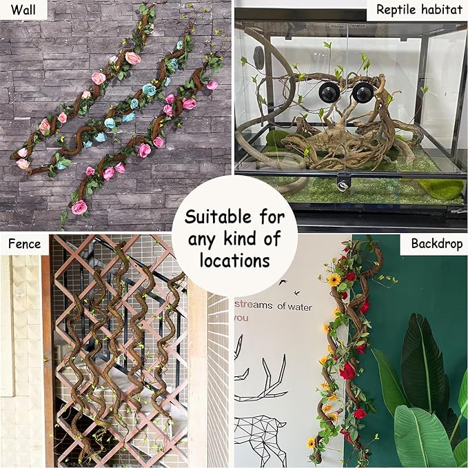 Bendable 63in Artificial Tree Twigs Cane Wood Vine Branches Fake Plants Trunk Garland with Leaves for Home Wedding Garden Wall Hanging Mantel Christmas Thanksgiving Day Decoration