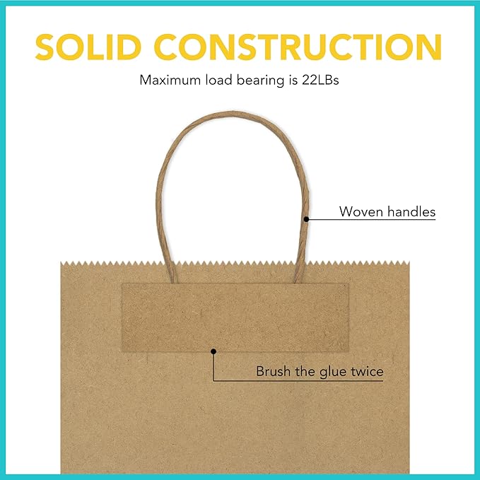 GSSUSA 16x6x12 Large Brown Paper Bags with Handles 50Pcs, Kraft Paper Gift Bags Bulk Bags for Small Business, Grocery & Retail, Boutique Shopping, Merchandise Packaging