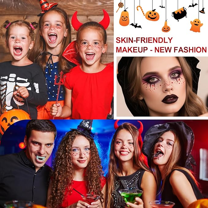 10PCS Halloween Glitter Freckles Face Tattoo, Sparkle Freckles for Women and Kids, Cute Star Waterproof Gold Temporary Face Tattoos Glitter Glow Up Patches (10PCS Red)