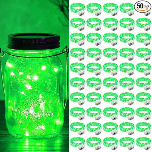 ZGWJ 50 Pack Fairy Lights Battery Operated, 7ft 20 Mini LED Fairy String Lights Silver Wire 3 Modes for DIY, Parties, Wedding, Bedroom, Halloween Christmas Decoration Green