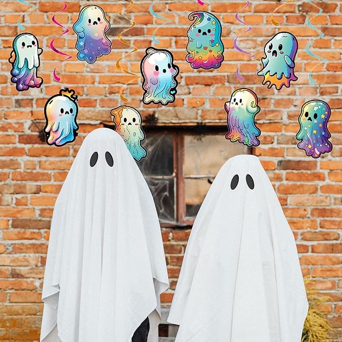 Cute Ghost Halloween Party Decorations Streamers - 18Pcs Hanging Swirl Ceiling Garland,Birthday Happy Boo Day Classroom Outdoor Indoor Decor Banner Supplies Burgleda