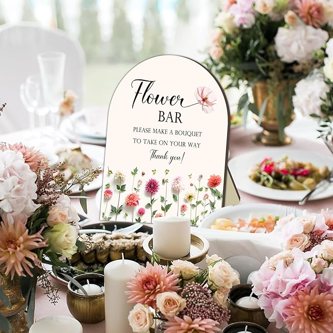 Bride Shower Flower Bar Bouquet Station Board for Baby Shower, Flower Bar Wooden Tabletop Welcome Sign for Baby Shower, Floral Marker for Gender Reveal Party, Guest Bouquet Maker Decor Signs 8x10