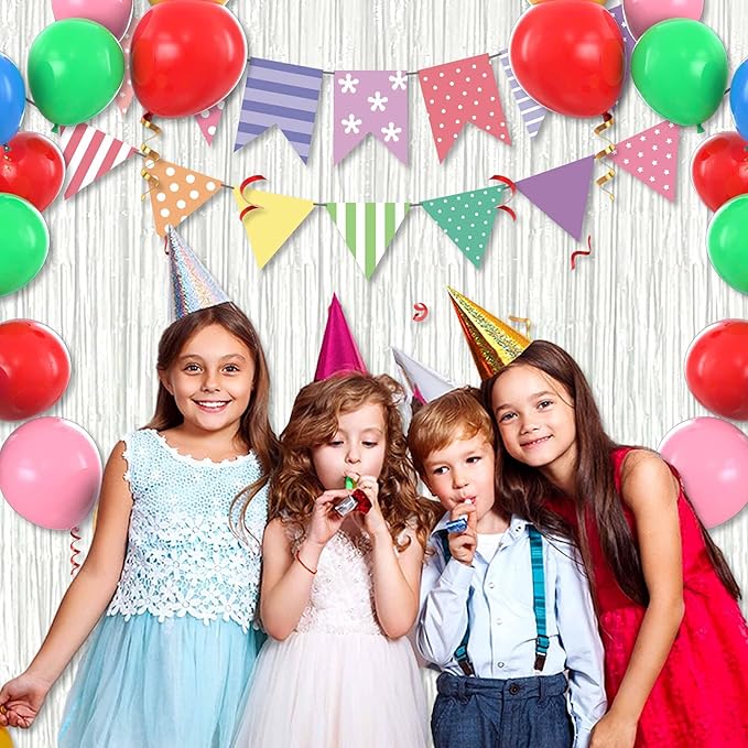 6 Pack Macaron White Foil Fringe Curtains Backdrop, 3.28 x 8.2 Ft Metallic Streamers Tinsel Curtains Background for Photo Booth, Birthday, Christmas, Halloween, New Year Party Decorations