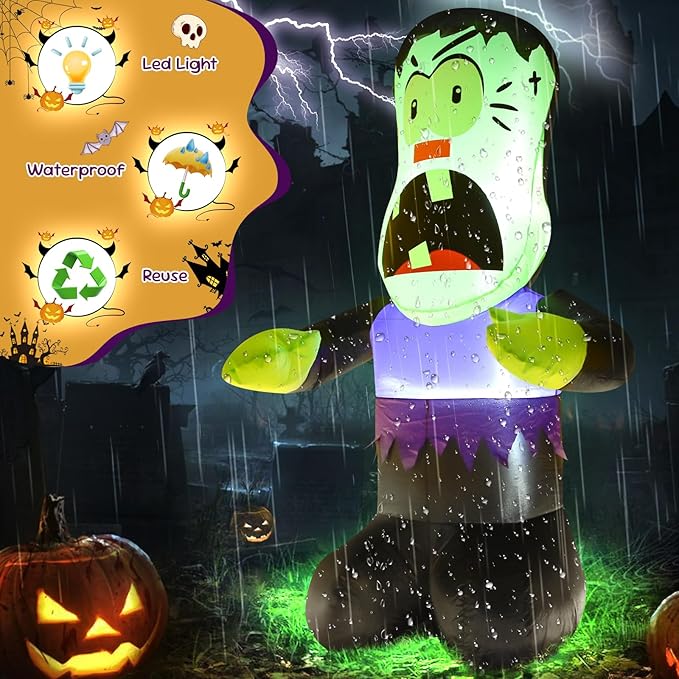 4FT Halloween Inflatable Decor Giant Ghost Halloween Blow Up Decoration with LED Lights Indoor Outdoor Yard Graden Party Holiday Decor