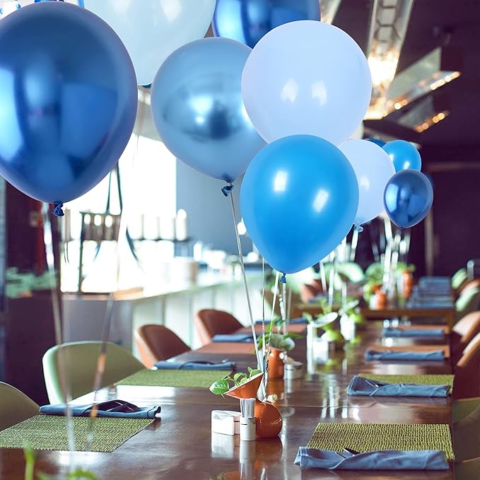 Blue Balloon Set, 60 Packs 12 Inches Metallic Balloons Pearl Macaron Baby Blue Balloon Light Blue Mixed Ballons for Bridal Shower, Baby Shower, Birthday, Wedding Party