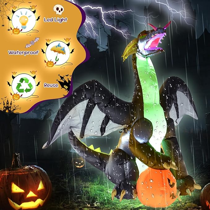 4FT Dinosaur Halloween Inflatable Halloween Blow Up Decoration with LED Lights Indoor Outdoor Yard Graden Holiday Party Decor