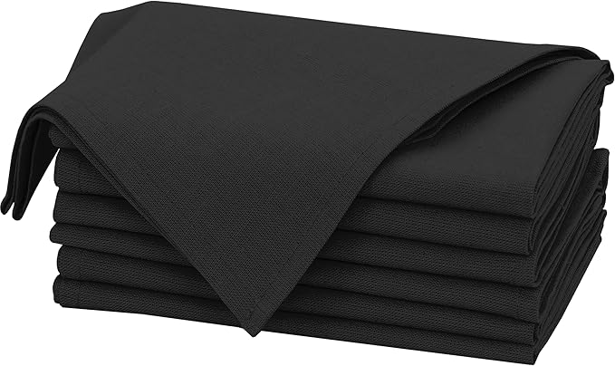 Ruvanti Linen Napkins Set of 6, 18x18 Cloth Napkins, Cotton Linen Blend Napkins Cloth Washable, Soft, Reusable Dinner Napkins for Wedding, Parties, Christmas, Thanksgiving, Everyday Use - Black