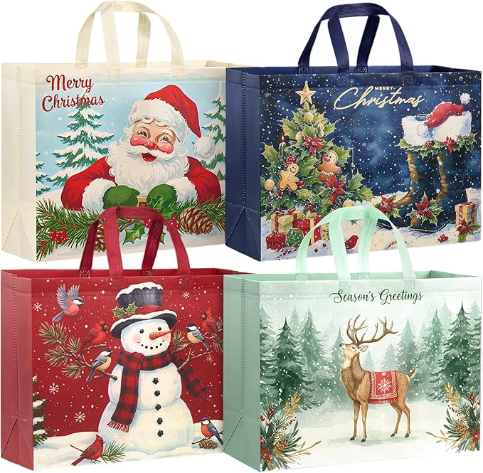 YANGTE 36 Pack Extra Large Christmas Gift Bags with Handles, Reusable Non-Woven Christmas Bags for Presents Wrapping Holiday Xmas Party Favors Supplies(16.7" x 12.6" x 6.7")