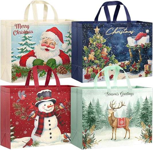 YANGTE 24 Pack Extra Large Christmas Gift Bags with Handles, Reusable Non-Woven Christmas Bags for Presents Wrapping Holiday Xmas Party Favors Supplies(16.7" x 12.6" x 6.7")