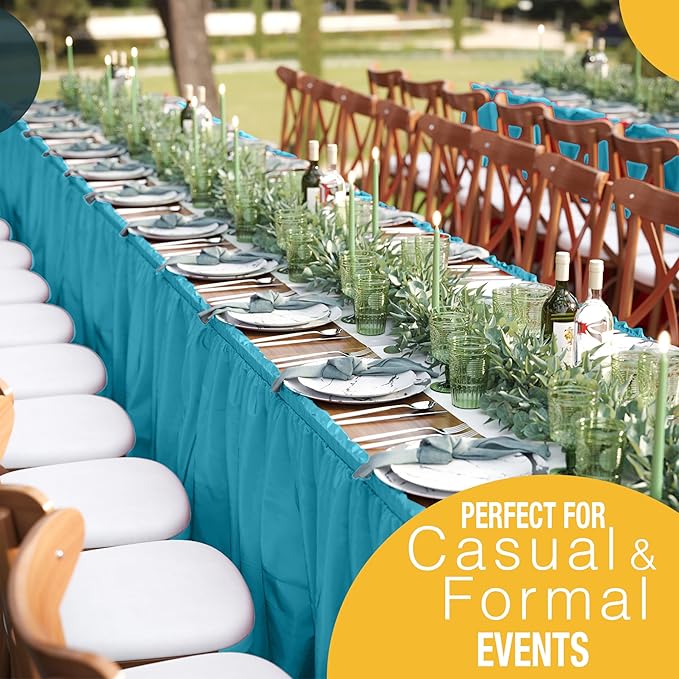Exquisite Ruffle Table Skirt Turquoise 6 Pack 14 Ft Long for Rectangle 6ft Plus or Round Tables With Adhesive Strip for Gender Reveal Decor & Happy Birthday Parties