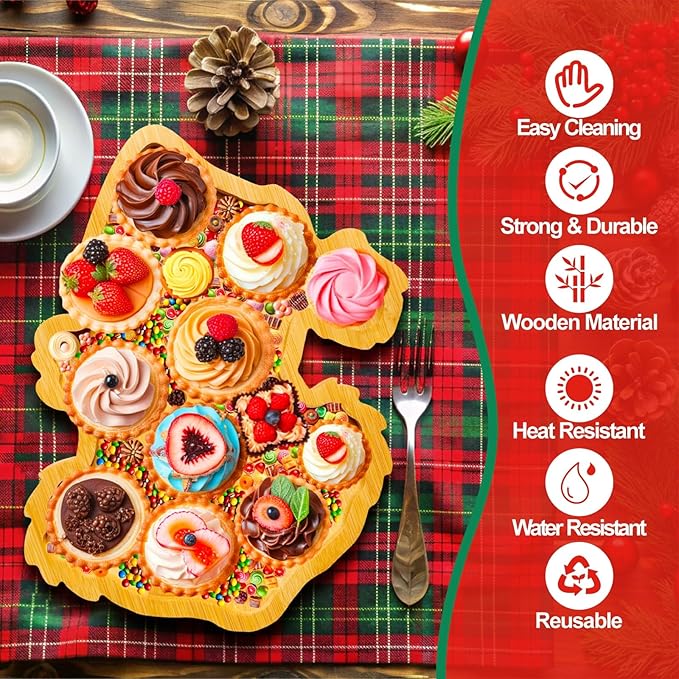 1 PCS Wooden Christmas Serving Trays Christmas Charcuterie Boards for Food Fruit Xmas Serving Platters for 2026 New Year Party Supplies Fillable Holiday Dish Plates for Party Home Tabletop Decoration