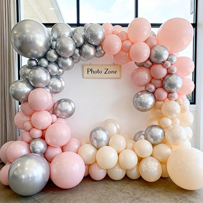 Metallic Silver Balloons 100 Pack, 12 Inch Chrome Latex Helium Garland for Elegant Birthday Wedding Baby Shower Arch Party Decorations