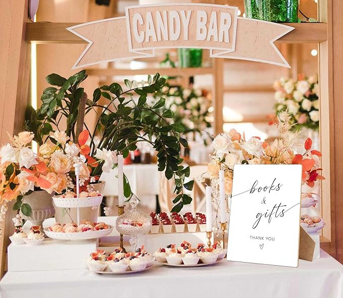 Books and Gifts Sign for Baby Shower Decorations, 8×11 Inches Gift Table Wooden Sign With Stand, Gender Neutral Tabletop Decor for Gender Reveal Party, Baby Shower Favor Supplies