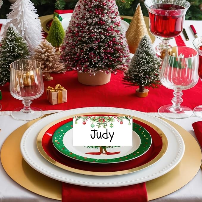50 Pcs Christmas Place Cards for Xmas Seating Name Tags Placecard Holders Seating Christmas Food Tent Labels for Dinner Party Banquet Tables Buffet Food Label (Christmas-2)
