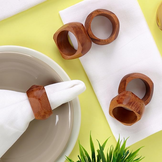 Wooden Napkin Rings Set of 12 Fall Decor for Home Square Acacia Wood Napkin Holders for Dining Table Wood Napkin Ring Rustic Table Décor for Weddings, Parties, Everyday Use (Brown) - CLEENTABLE