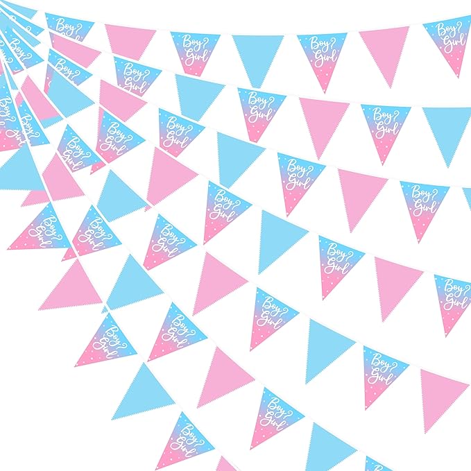 32Ft Gender Reveal Party Decorations Pink Blue Boy or Girl Pennant Banner Fabric Triangle Flag Garland Streamers for Boy or Girl Gender Reveal Baby Shower Pink Blue Birthday Garden Decor Supplies