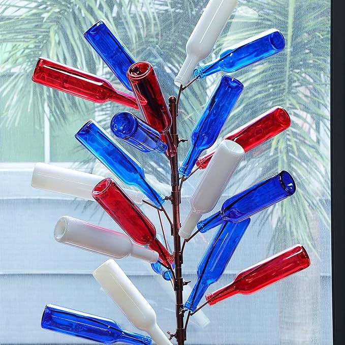 Rtteri 24 Pcs Decorative Colored Wine Bottles 375ml Empty Glass Bottles for Flowers Wedding Decor Centerpiece Christmas Party Favor DIY Crafts (Red,Blue,White)