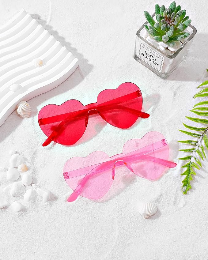 20 Pairs Heart Shaped Sunglasses Bulk, Colorful Rimless Fun Heart Sunglasses for Women Party Favors