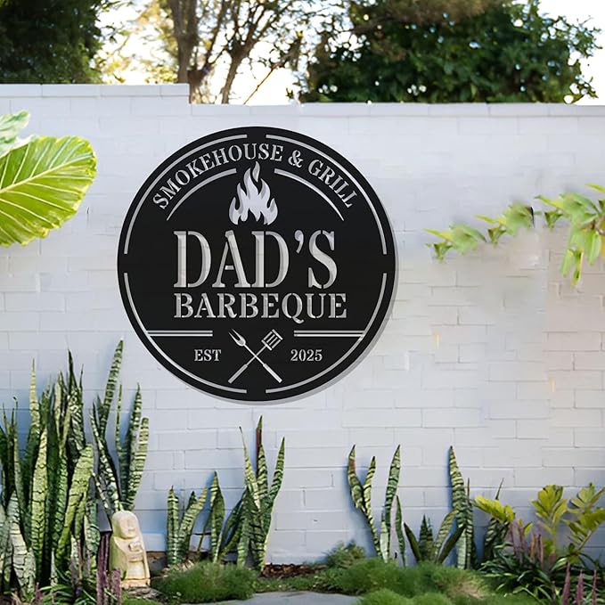 Personalized BBQ Grill Metal Sign - Custom Barbecue Kitchen Hanging Decor - Outdoor Patio, Porch Accessories - Gifts for Dad, Grandpa, Husband, Pop