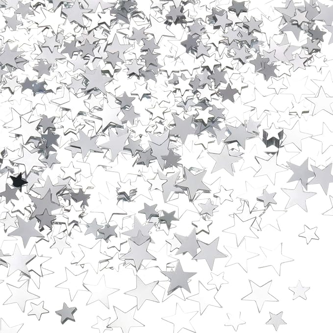 Hestya 60g Star Confetti Glitter Table Confetti Metallic Foil Stars for Christmas Party Wedding Festival Decorations(Silver,10mm and 6mm)