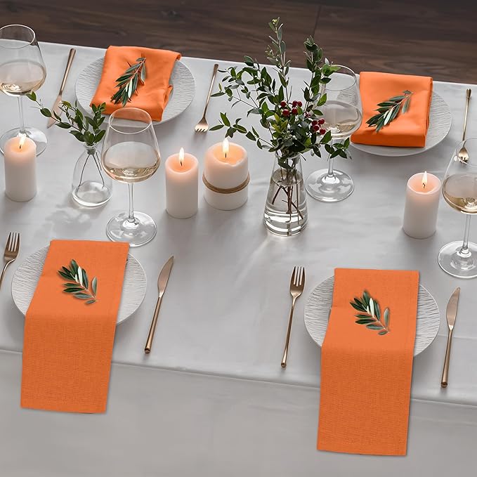 Ruvanti Linen Napkins Set of 6, 18x18 Cloth Napkins, Cotton Linen Blend Napkins Cloth Washable, Soft, Reusable Dinner Napkins for Wedding, Parties, Christmas, Thanksgiving, Everyday Use - Orange