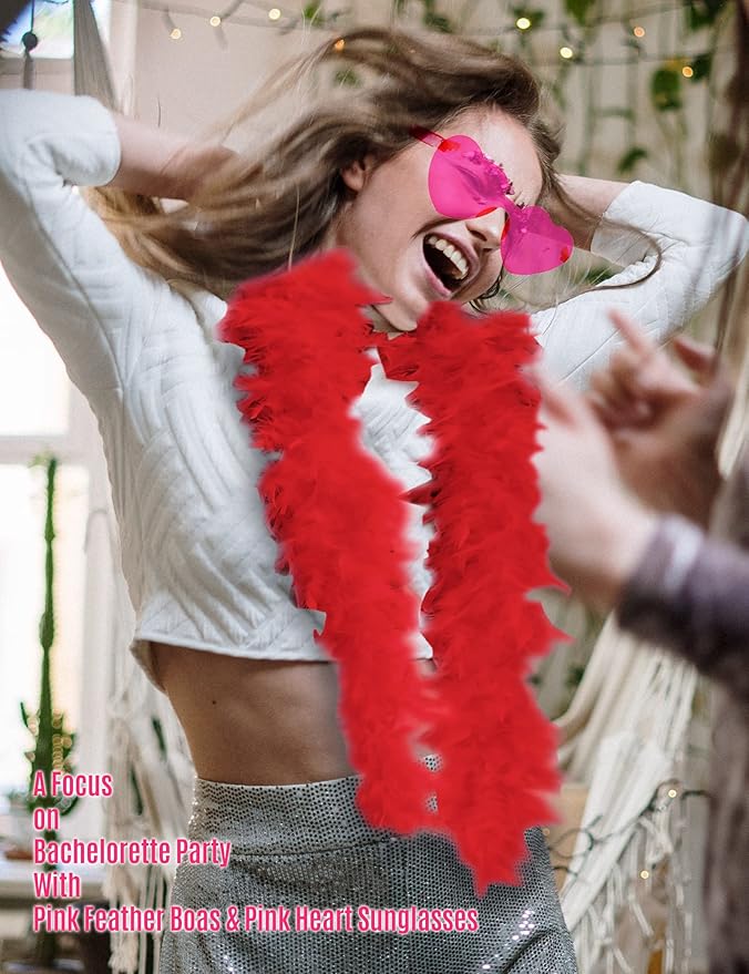 Feather Boa with Heart Rimless Sunglasses,4 ft Feather Boa for Bachelor Party Halloween Christmas Costume Accessory