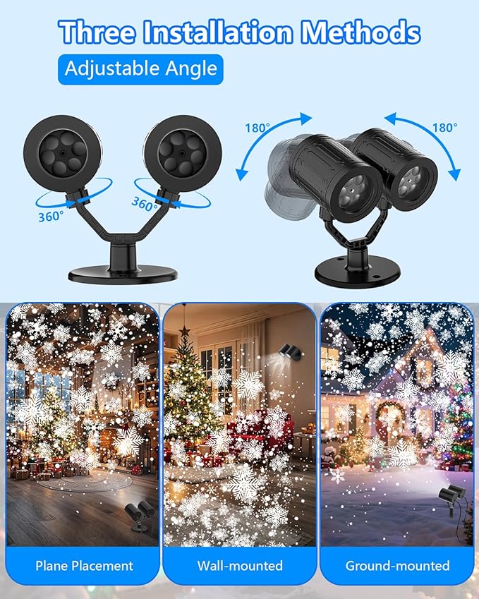 Christmas Snowflake Projector Lights Outdoor, 2025 Upgraded Double Head, 360° Rotating, IP65 Waterproof, Timer Function - Holiday, Party, Christmas Decorations & Gifts for Yard, Garden, Indoor
