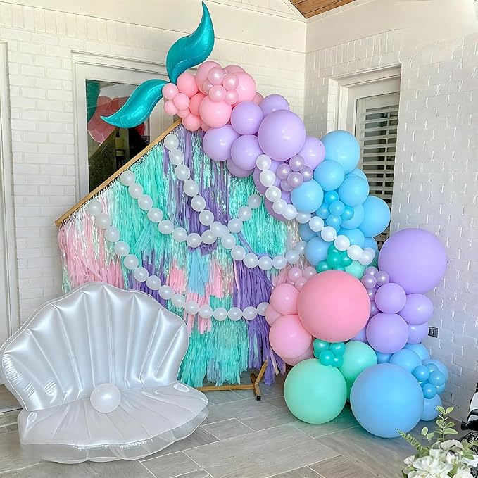 Mermaid Balloon Arch kit, 139 Pcs Pink Light Blue Purple Transparent balloon Little Mermaid Balloon Arch for Girl Kids Baby Shower Ocean Themed Party Decorations