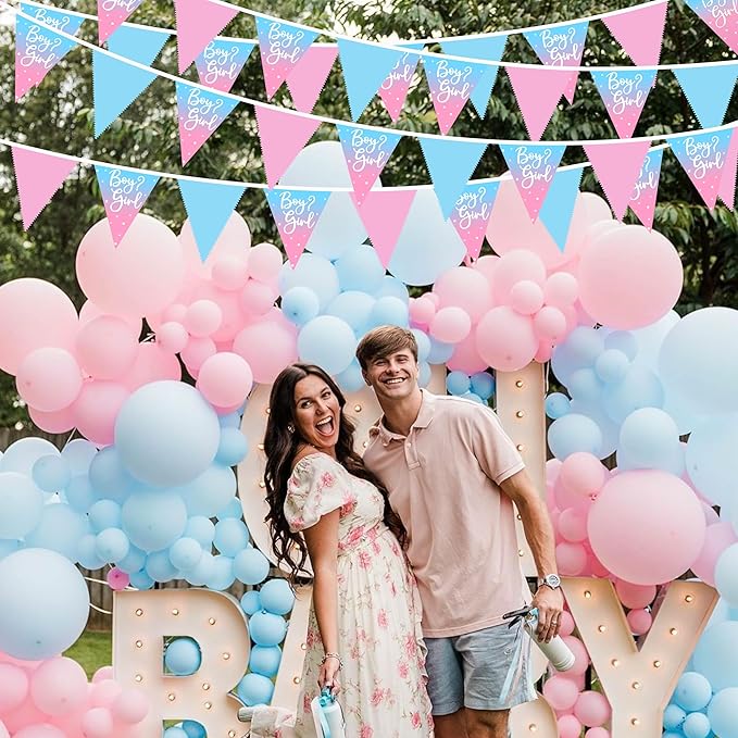 32Ft Gender Reveal Party Decorations Pink Blue Boy or Girl Pennant Banner Fabric Triangle Flag Garland Streamers for Boy or Girl Gender Reveal Baby Shower Pink Blue Birthday Garden Decor Supplies